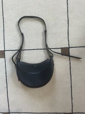 Polene Black Crescent Leather Shoulder Bag